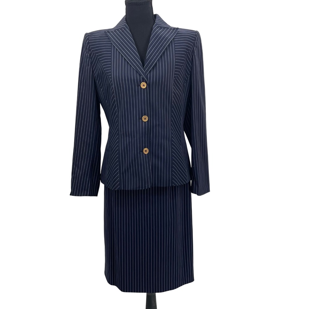 VTG Nicola Made‎ In Italy Navy Pinstripe Skirt Suit Set Women's 6 Professional